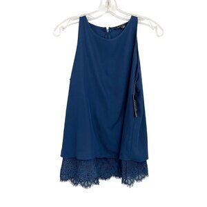 NEW Zac & Rachel Blue Chiffon Lace Hem Sleeveless Blouse Business Casual SMALL